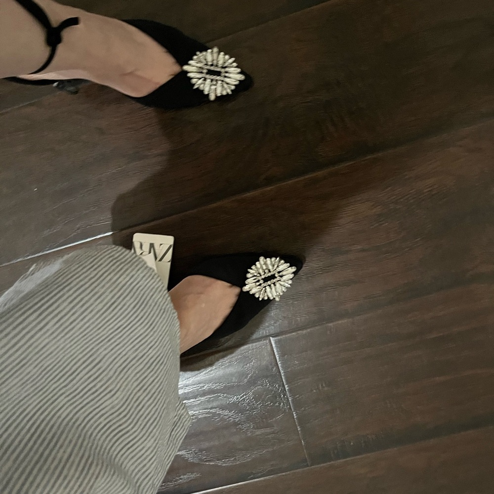 NWT Zara black embellished heels - Picture 6 of 8